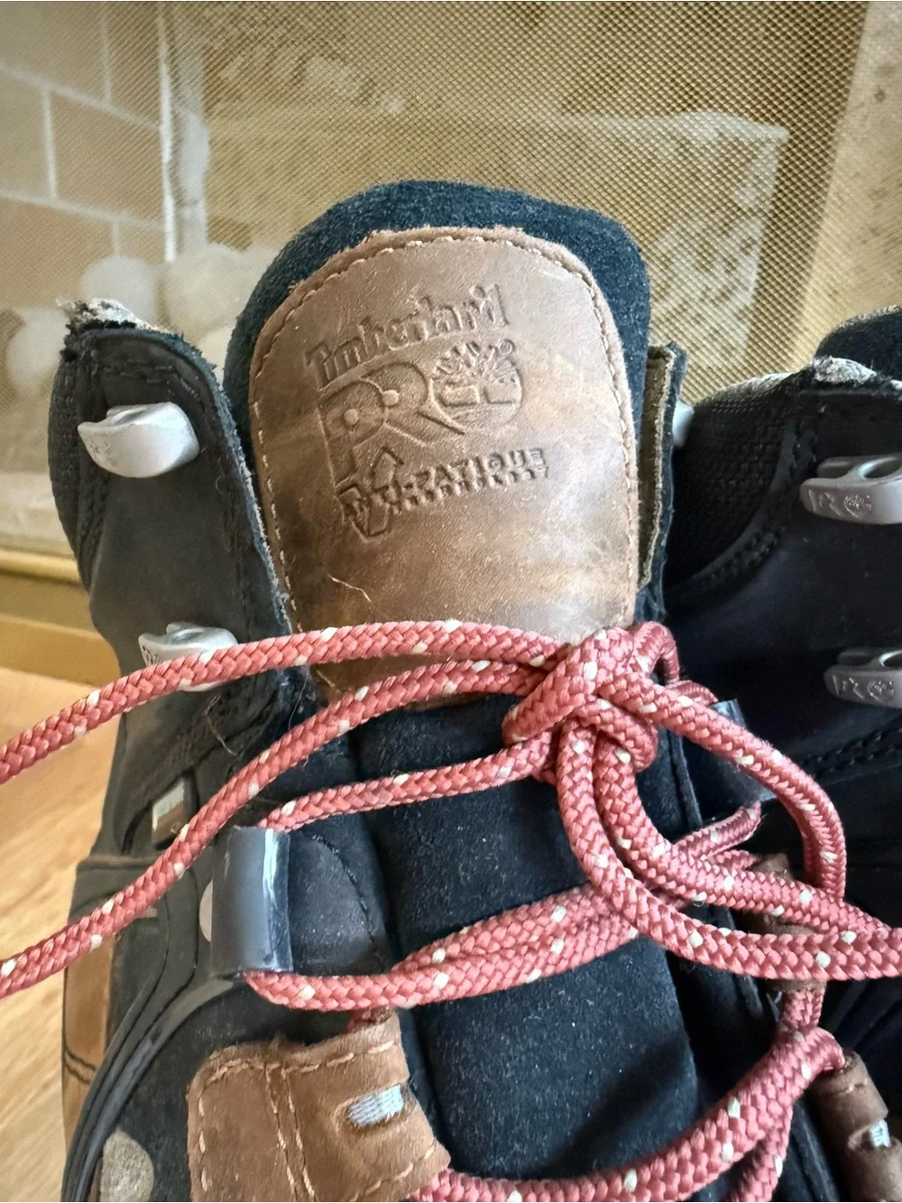 Timberland Mens Black & Brown Hiking Boots with Red Laces